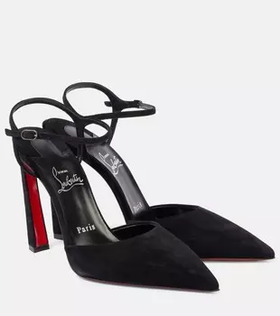 Туфли-лодочки Condora Riviera 100 из замши с открытой пяткой Christian Louboutin, цвет black/lin black