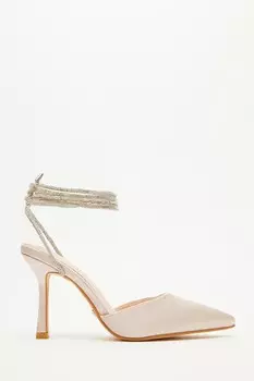 Туфли-лодочки цвета шампанского с атласными стразами QUIZ Clothing
