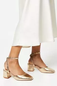 Туфли-лодочки Delira с квадратным носком и открытой спиной на среднем блочном каблуке Wallis, золото