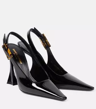 Туфли-лодочки Dune 110 на ремешке из лаковой кожи Saint Laurent, Noir (Tartaruga)