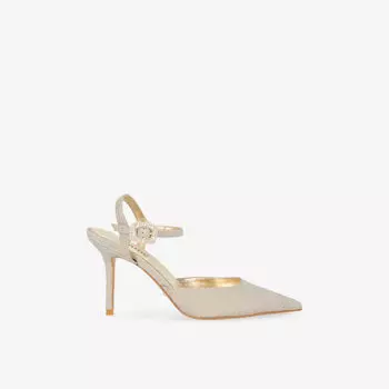 Туфли-лодочки Dune Channel 85 на каблуке с открытой пяткой и застежкой с пряжкой, золотистый