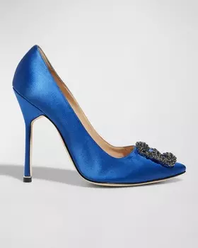 Туфли-лодочки Hangisi 115 мм с атласным носком и кристаллами Manolo Blahnik