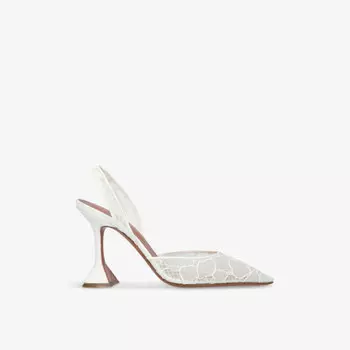 Туфли-Лодочки Holli 95 с открытой пяткой и шнуровкой на каблуке Amina Muaddi, белый