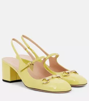 Туфли-лодочки Horsebit 55 на ремешке из лаковой кожи Gucci, Armony Yellow/Arm.Ye
