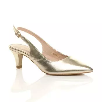 Туфли-лодочки из искусственной кожи с острым носком на среднем тонком каблуке и пятке AJVANI, золото