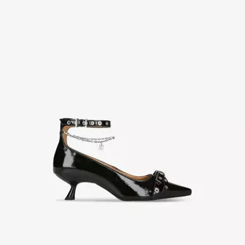 Туфли-Лодочки из искусственной кожи с острым носком и каблуком, украшенные пряжкой Ganni, черный