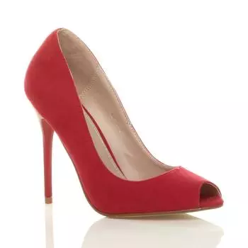 Туфли-лодочки из искусственной замши на высоком каблуке-шпильке с открытым носком AJVANI, красный