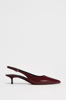 Туфли-лодочки из кожи с тиснением и каблуком-рюмочкой ZARA, бордово-красный