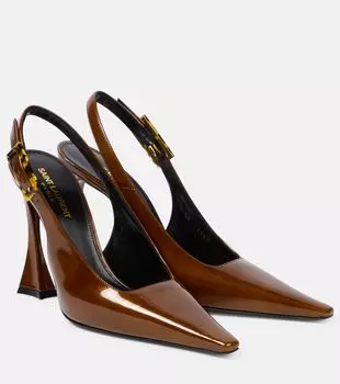 Туфли-лодочки из лаковой кожи с ремешком на щиколотке Dune Saint Laurent, Wood (Tartaruga)