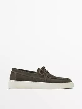Туфли-лодочки из разделенной замши Massimo Dutti, серый