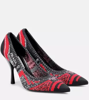 Туфли-лодочки из стрейч-трикотажа Prada, Black/Red
