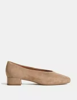 Туфли-лодочки из замши с квадратным носком и блочным каблуком Marks & Spencer, кэмел