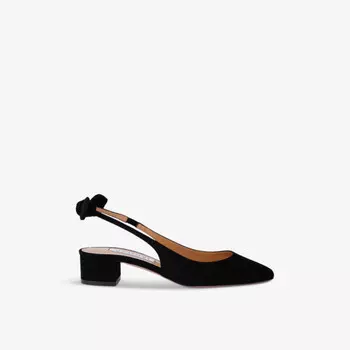 Туфли-Лодочки из замши с ремешком на пятке и бантом Aquazzura, черный