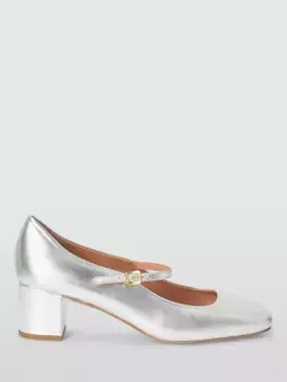 Туфли-лодочки John Lewis Adore Leather Low Block Heel Mary Jane, серебряный