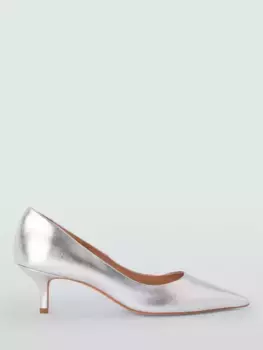 Туфли-лодочки John Lewis Alabama Leather Kitten Heel Pointed, серебряный