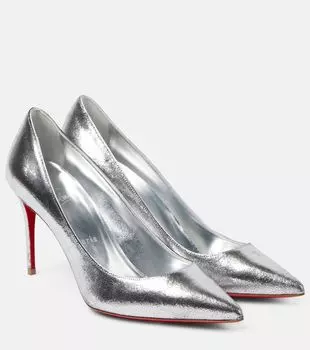 Туфли-лодочки Kate 85 из металлизированной кожи Christian Louboutin, Silver/Lin Silver