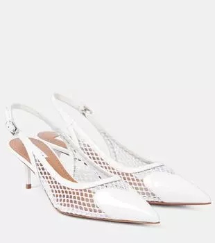 Туфли-лодочки Le Cur из лаковой кожи с сетчатыми вставками и ремешком на пятке Alaa, Blanc Optique
