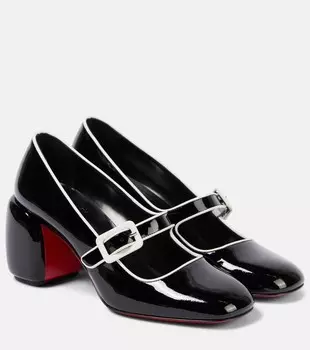 Туфли-лодочки Мэри Джейн из лакированной кожи Minny Babe 70 Christian Louboutin, цвет black/bianco/lin bk