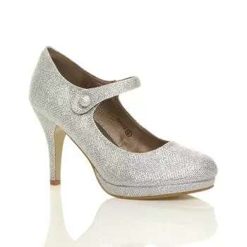 Туфли-лодочки Mary Jane с блестящей сеткой на высоком тонком каблуке AJVANI, серебро