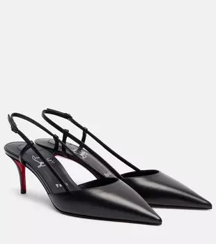 Туфли-лодочки Miss Z Sling 60 на ремешке из кожи Christian Louboutin, Black/Lin Black