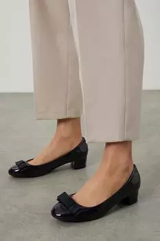 Туфли-лодочки на низком блочном каблуке с бантом Daisy Wallis, темно-синий