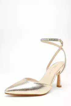 Туфли-лодочки на широком каблуке с золотой фольгой QUIZ Clothing