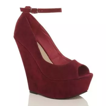 Туфли-лодочки на высоком танкетке и платформе с ремешком на щиколотке и открытым носком AJVANI, красный