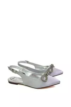 Туфли-лодочки 'Ossie' с открытой пяткой и стразами и острым носком с бантом XY London, серебро