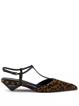 Туфли-лодочки Prada Printed из кожи с открытой пяткой, коричневый