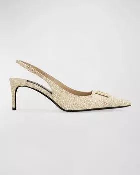 Туфли-лодочки Raffia DG с ремешком на пятке и медальоном Dolce&Gabbana, цвет Light Sand