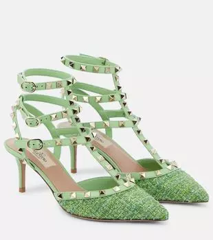 Туфли-лодочки rockstud букле с кожаной отделкой Valentino Garavani, зеленый
