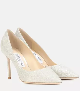Туфли-лодочки Romy 85 с блестками Jimmy Choo, серебряный