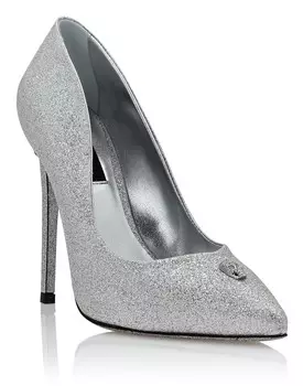 Туфли-лодочки с блестками для декольте Philipp Plein, серебро