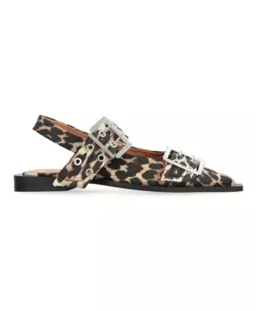 Туфли-Лодочки с леопардовым принтом и заостренным носком на пятке Ganni, черный