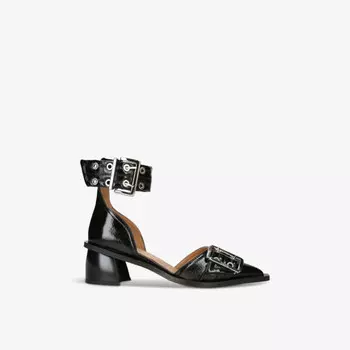 Туфли-Лодочки с острым носком и лакированным каблуком, украшенные пряжкой Ganni, черный