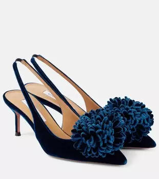 Туфли-лодочки с открытой пяткой Couturier 65 из бархата Aquazzura, цвет paris blue