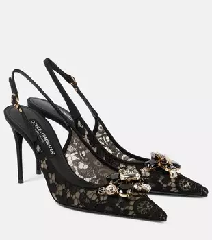 Туфли-лодочки с открытой пяткой, украшенные радужным кружевом Dolce&Gabbana, черный