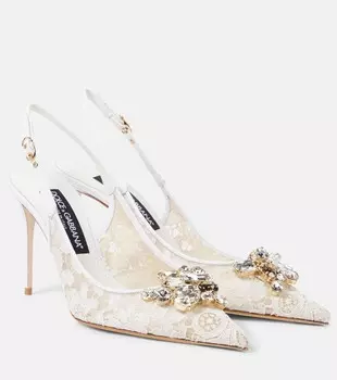 Туфли-лодочки с радужным кружевом и открытой пяткой Dolce&Gabbana, цвет ghiaccio