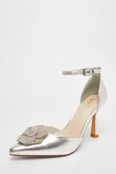 Туфли-лодочки с серебряной фольгой и стразами QUIZ Clothing