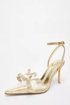 Туфли-лодочки с золотым бантом и стразами QUIZ Clothing