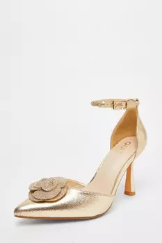Туфли-лодочки с золотыми стразами и отделкой из фольги QUIZ Clothing