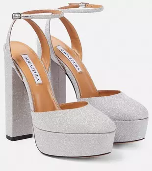 Туфли-лодочки So High на платформе с блестками Aquazzura, серебряный