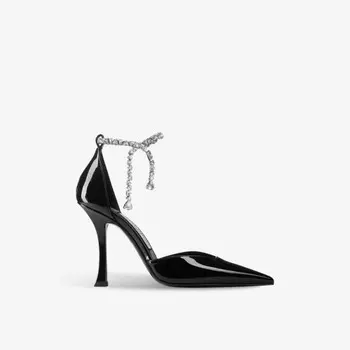 Туфли-Лодочки Stevie 100 из лакированной кожи на каблуке, украшенные кристаллами Jimmy Choo, черный