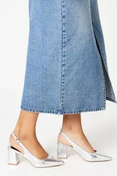 Туфли-лодочки Valerie на высоком блочном каблуке с ремешком на пятке Oasis, серебро