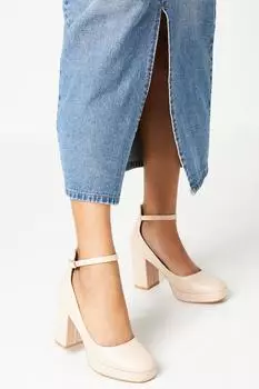 Туфли-лодочки Vanessa на высоком блочном каблуке с ремешком на щиколотке Oasis, бежевый