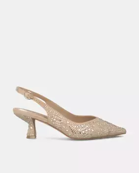 Туфли-лодочки женские из кожи, украшенные стразами Alma en Pena, бежевый