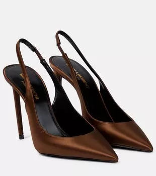 Туфли-лодочки Zoe 105 с ремешком на пятке Saint Laurent, коричневый