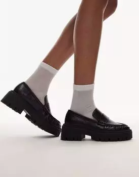 Туфли-лоферы Cecil на массивной подошве Topshop черного цвета