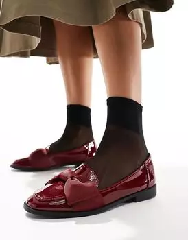 Туфли-лоферы Mentor Bow Loafer на плоской подошве Wide Fit в бордовом лаке ASOS DESIGN