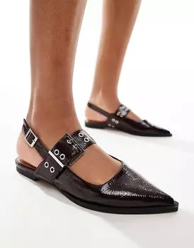 Туфли – Lorellea – Туфли на плоской подошве винно-красного цвета с ремешком на пятке и пряжкой